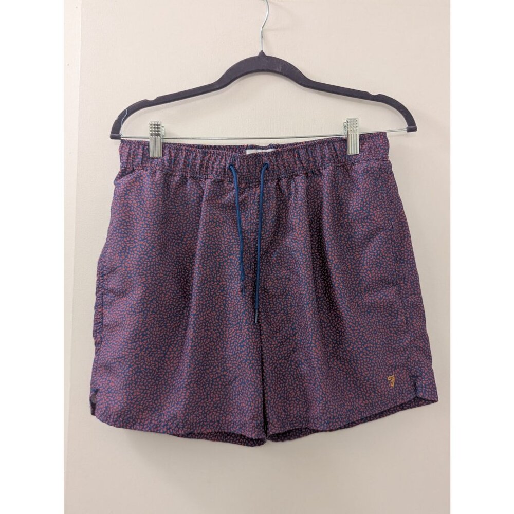 Farah Mens Blue & Red Printed Recycled Fabric Swim Shorts Size Medium